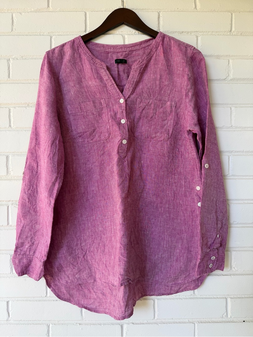 Talbots 100% Linen Pintuck Popover Tunic Blouse